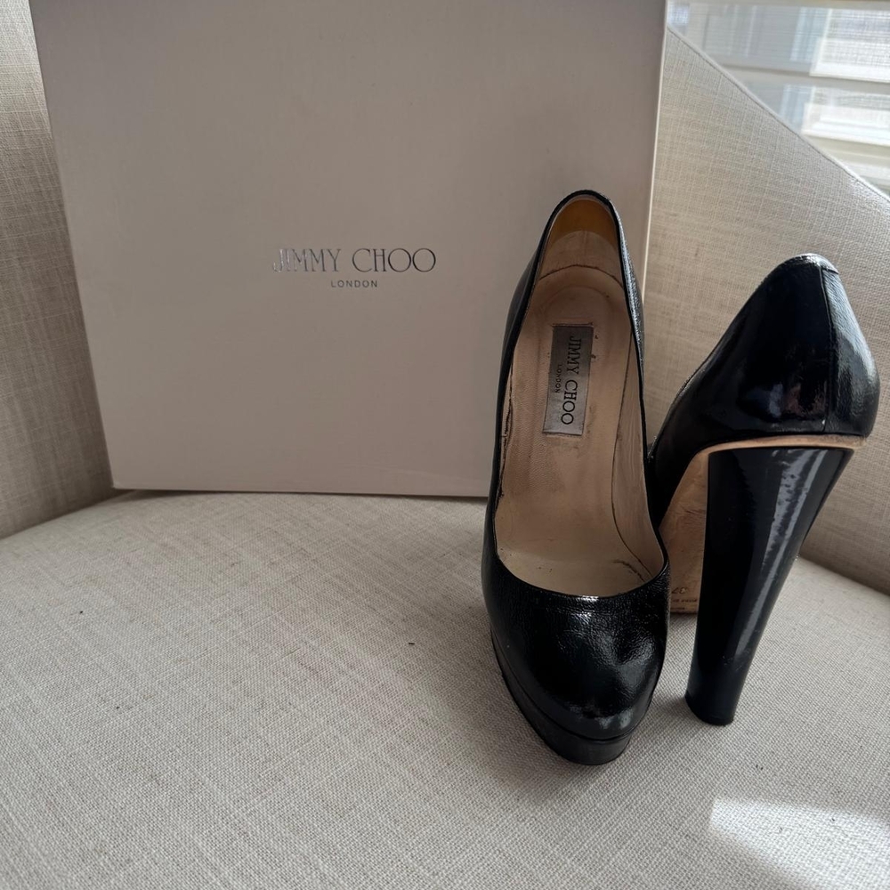 Jimmy Choo Black Leather Platform Pump - Picture 2 of 3